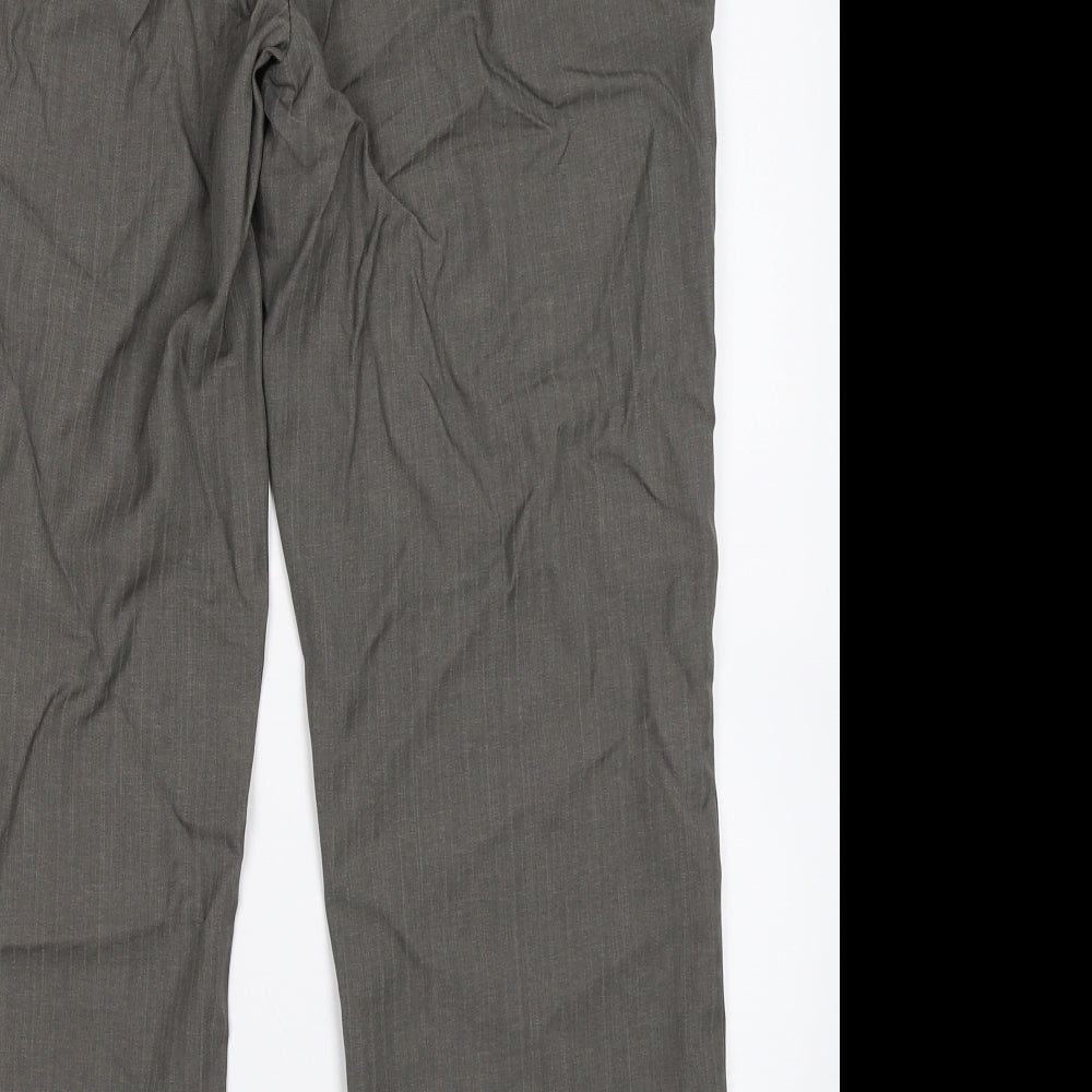 Marks & Spencer Womens Grey Striped Trousers Size 14 L27 in
