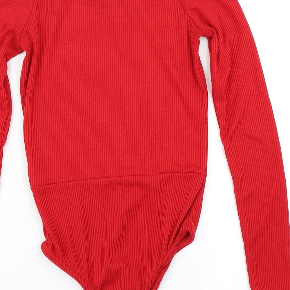 PRETTYLITTLETHING Womens Red Bodysuit One-Piece Size 4 - Lettuce Edging