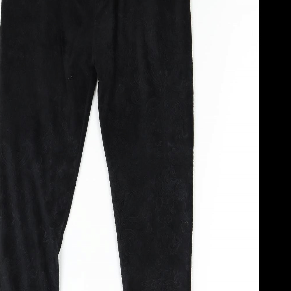 Preworn Womens Black Floral Velour Jogger Trousers Size 10 L23 in
