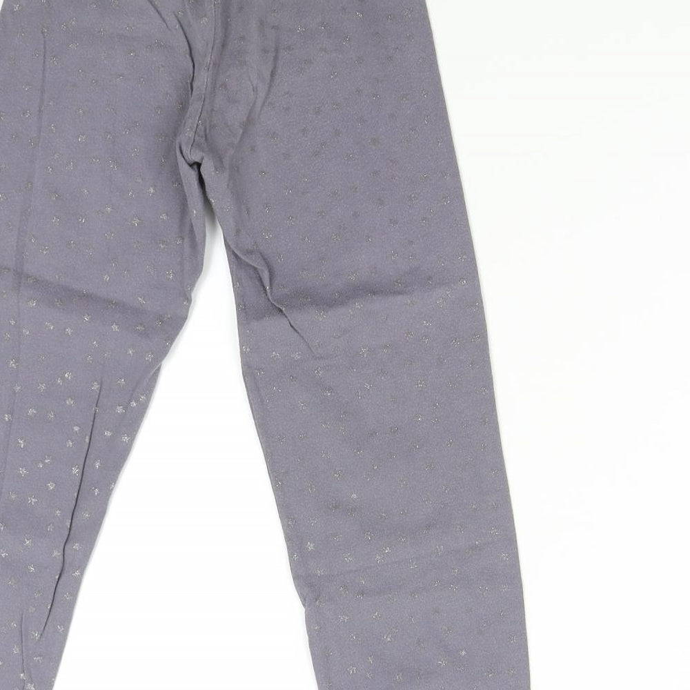 Preworn Girls Grey Solid Flannel Pyjama Pants Size 6 Years - Stars