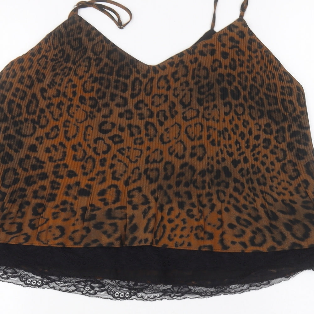 Zara Womens Brown Animal Print Basic T-Shirt Size S