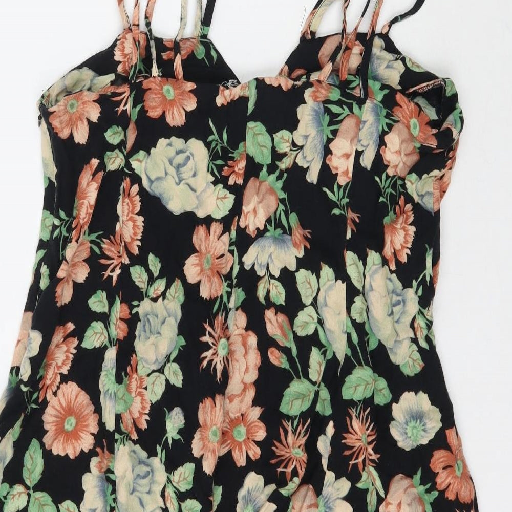 Preworn Womens Black Floral Playsuit One-Piece Size M L7 in