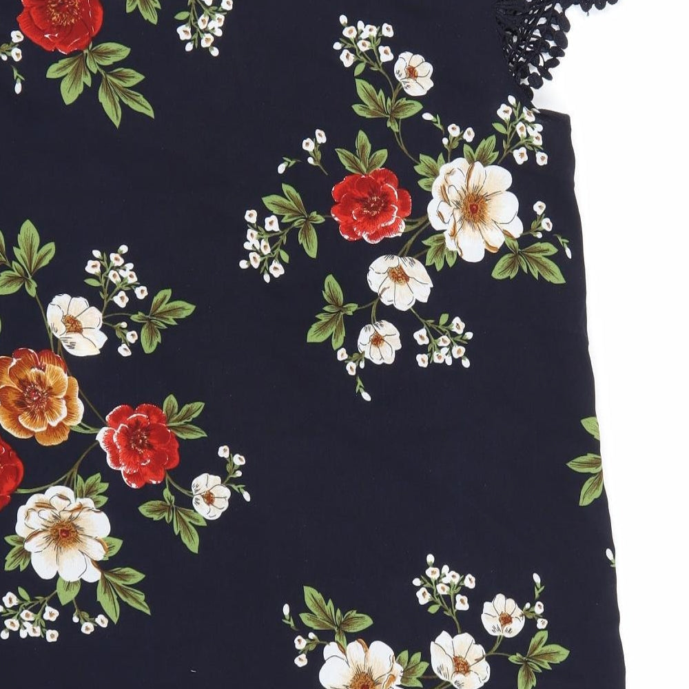 Shien Womens Blue Floral T-Shirt Dress Size L