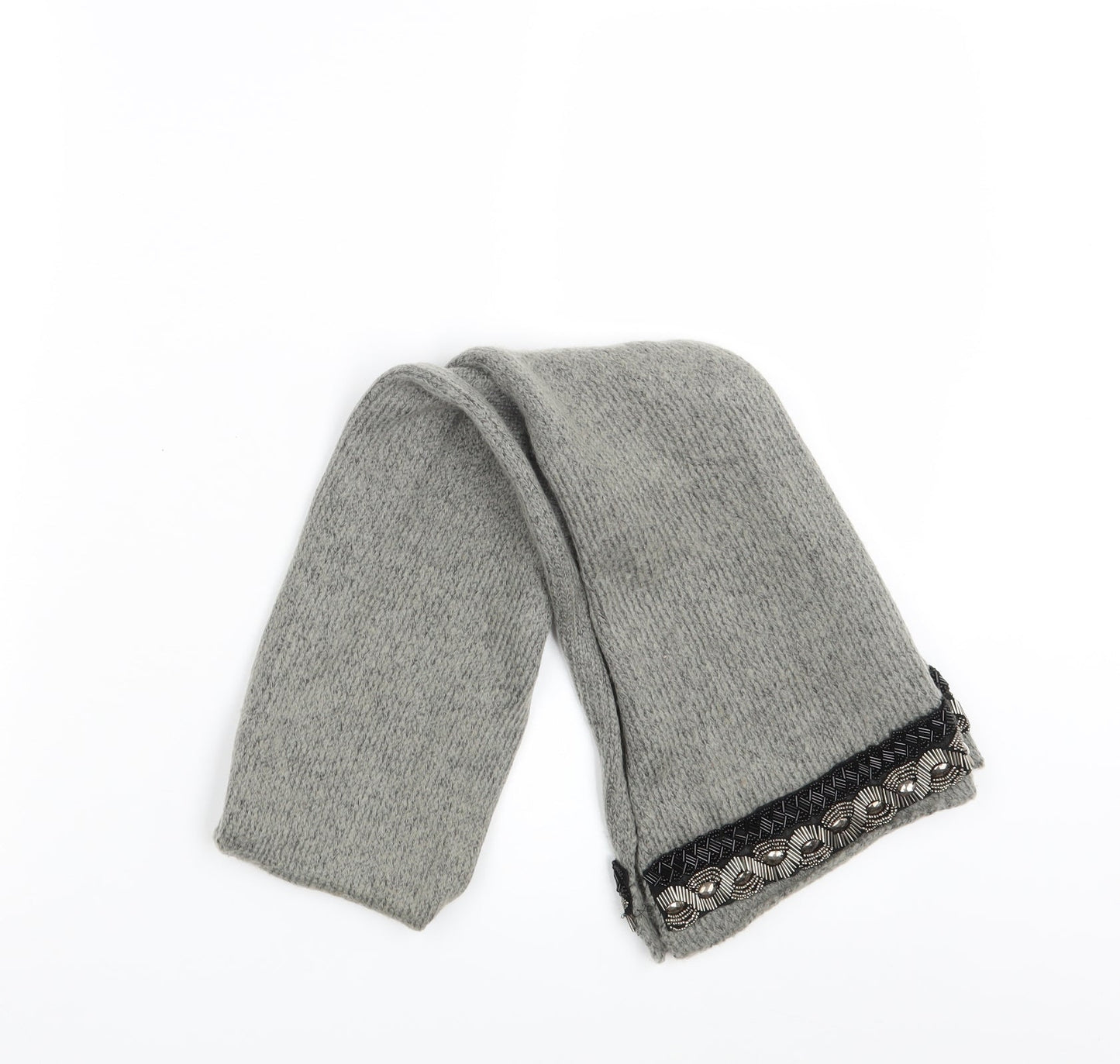 Preworn Womens Grey Knit Scarf - beaded detail
