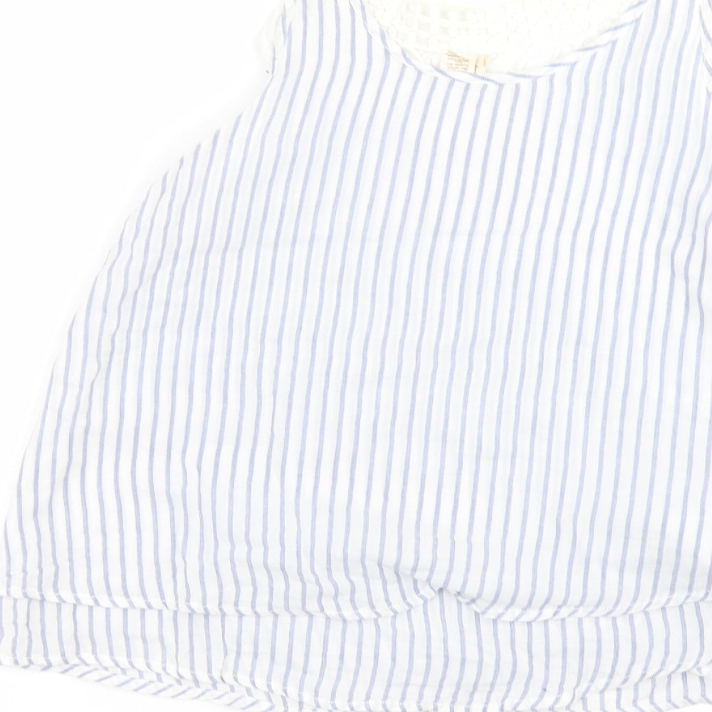 Japna Womens White Striped Basic T-Shirt Size S