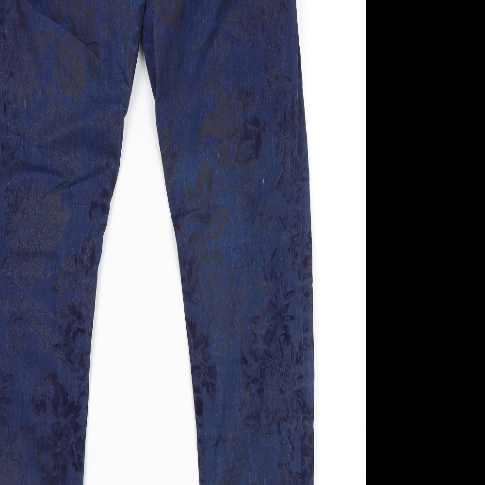 Zara Womens Blue Floral Skinny Jeans Size 8 L28 in