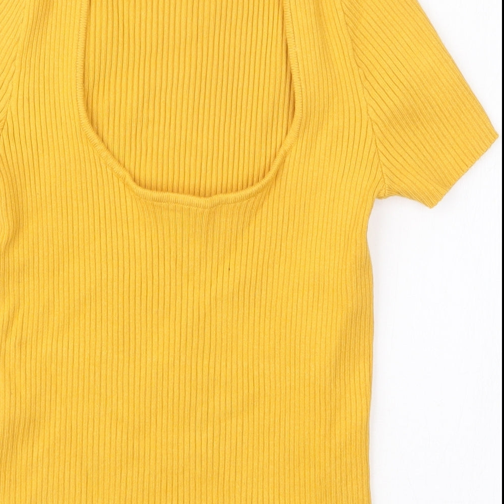 Bershka Womens Yellow Basic T-Shirt Size S