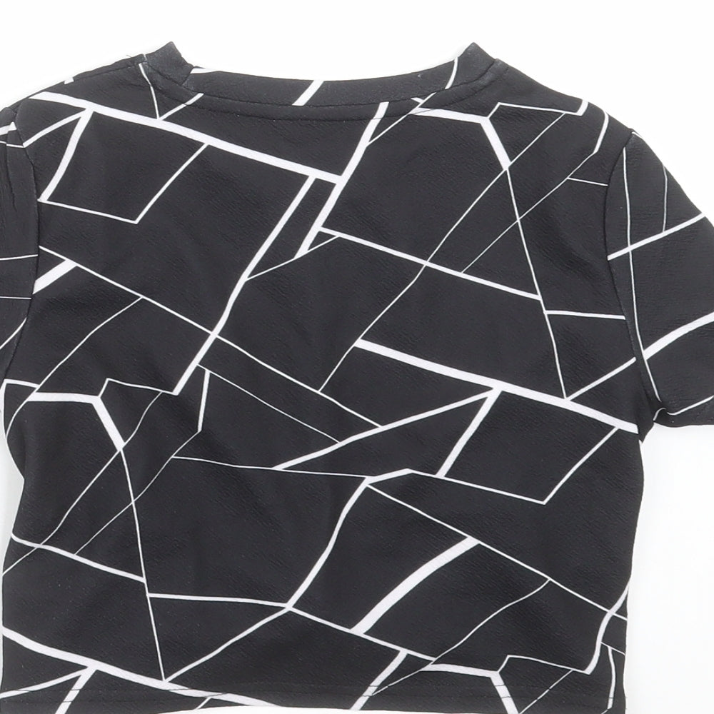 SHEIN Girls Black Geometric Cropped T-Shirt Size 10 Years