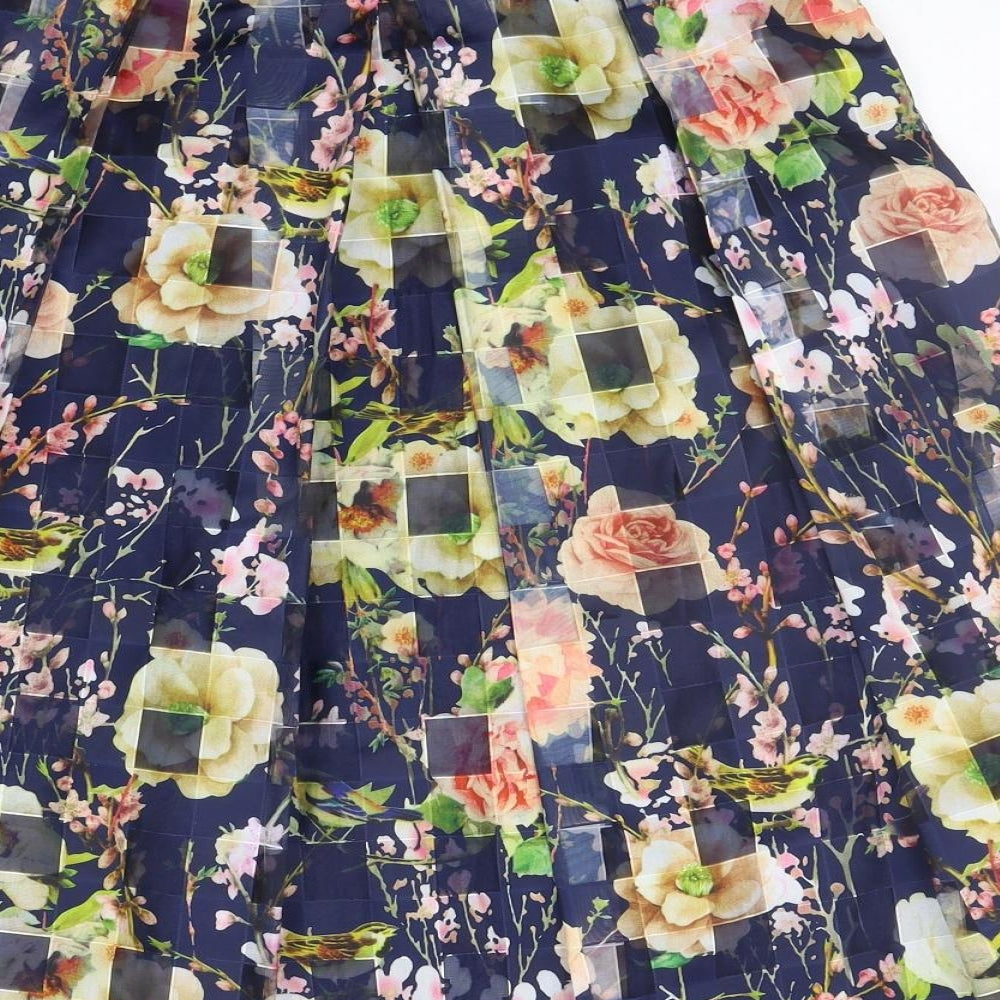Marc Angelo Womens Blue Floral A-Line Skirt Size 14