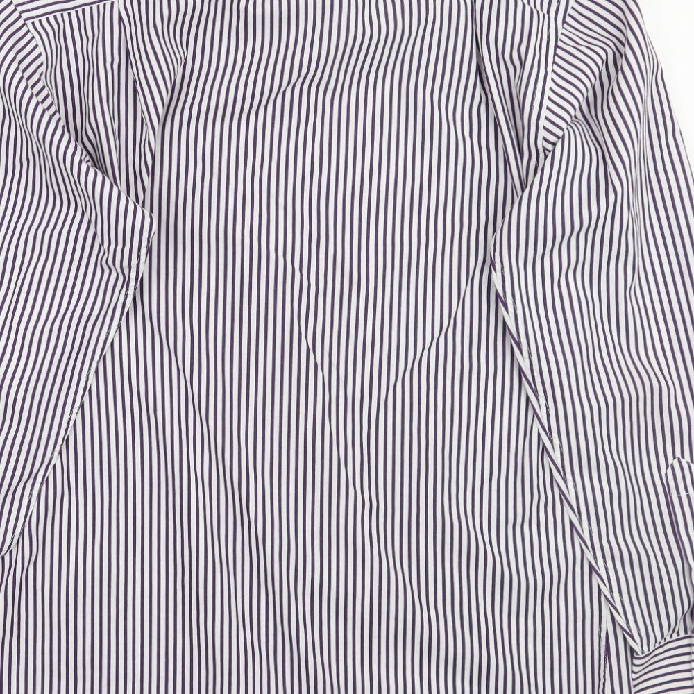 Butler & Webb Mens White Striped Rayon Button-Up Size 15.5