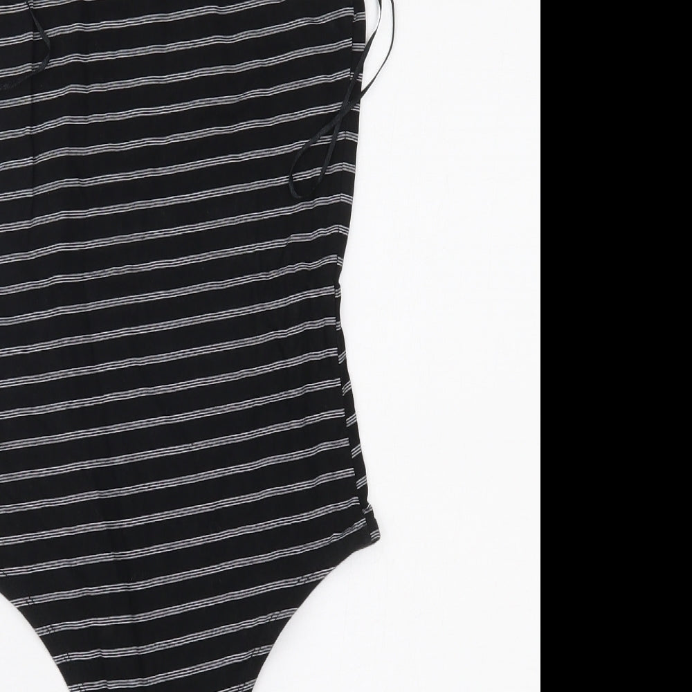 Primark Womens Black Striped Bodysuit One-Piece Size S