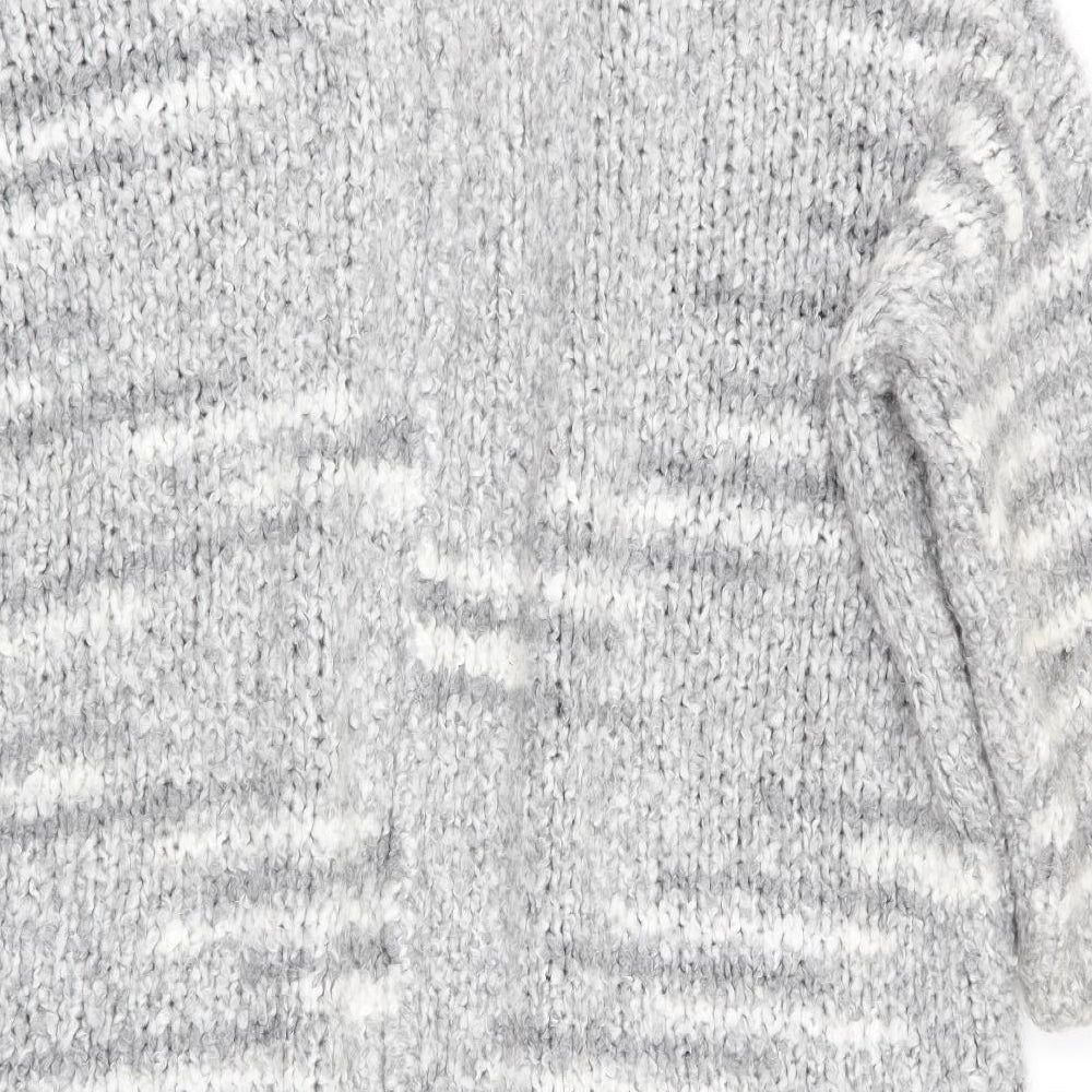 Papaya Womens Grey Striped Cardigan Jumper Size M - Longline Cardigan