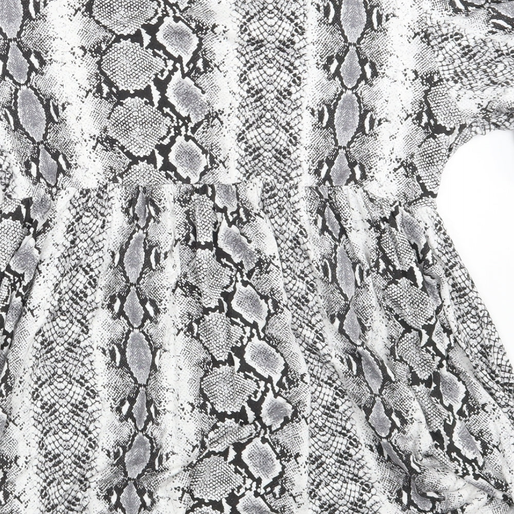 Boohoo Womens White Animal Print Basic Blouse Size 12