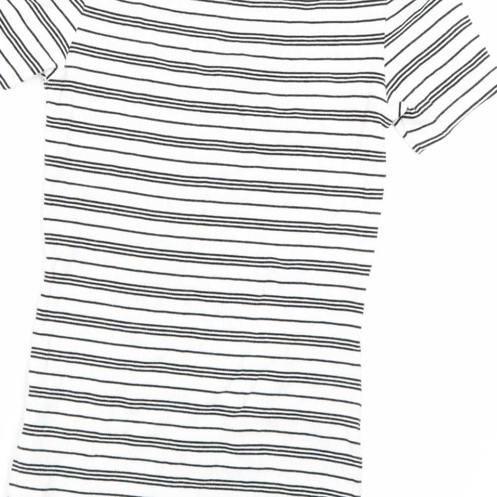 F&F Womens White Striped Basic T-Shirt Size 6