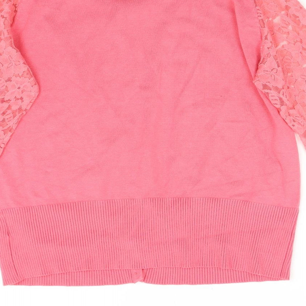 Marble Womens Pink Knit Cardigan Jumper Size M - Lace Sleeves