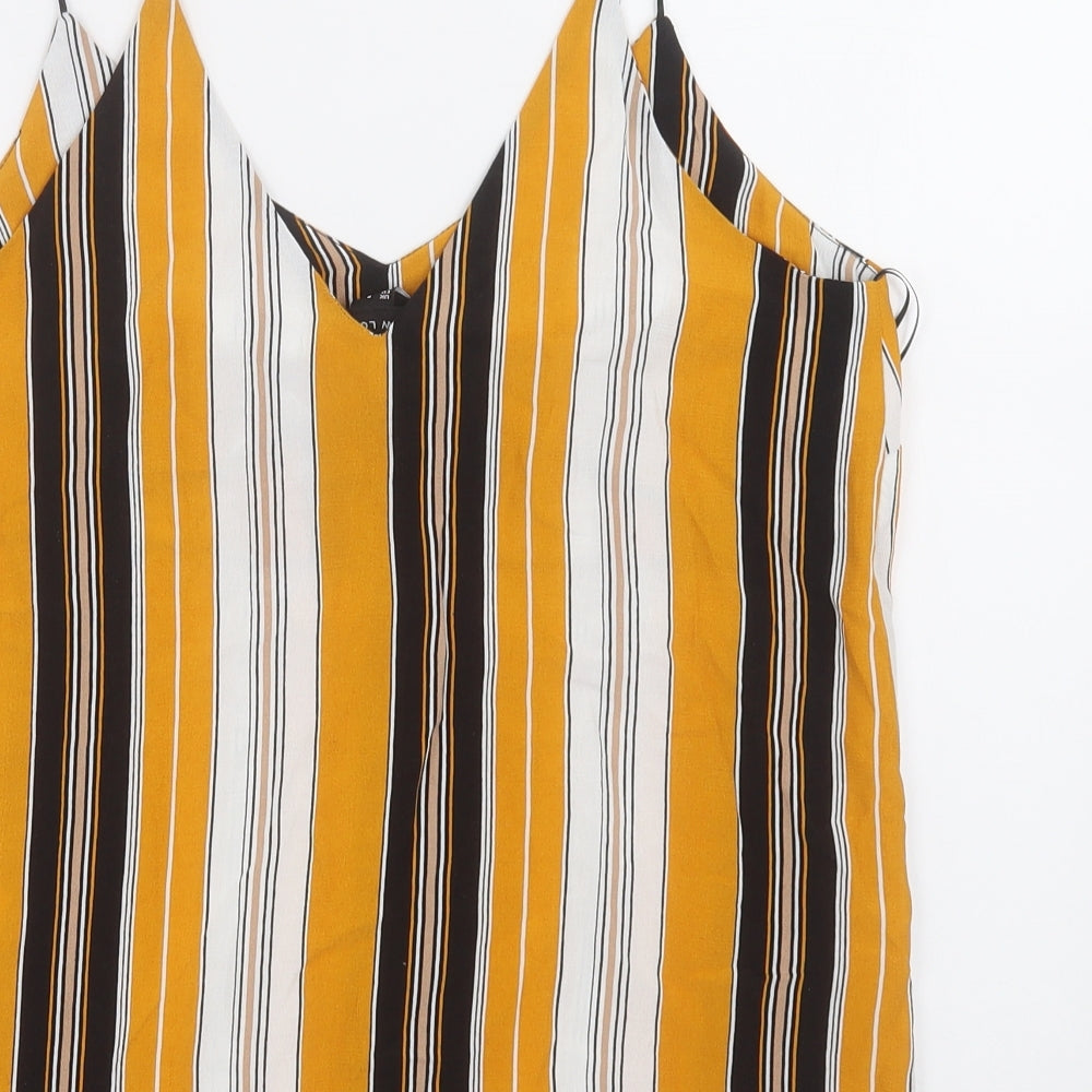New Look Womens Yellow Striped Basic Tank Size 8