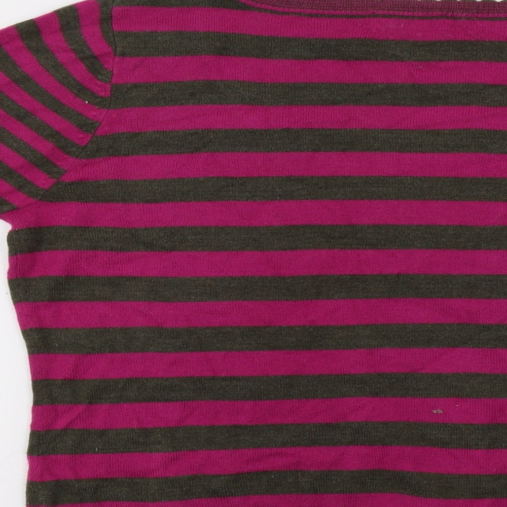 M&S Womens Pink Striped Pullover Jumper Size 16