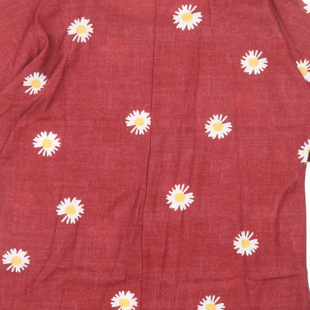 Preworn Womens Red Floral Basic T-Shirt Size S