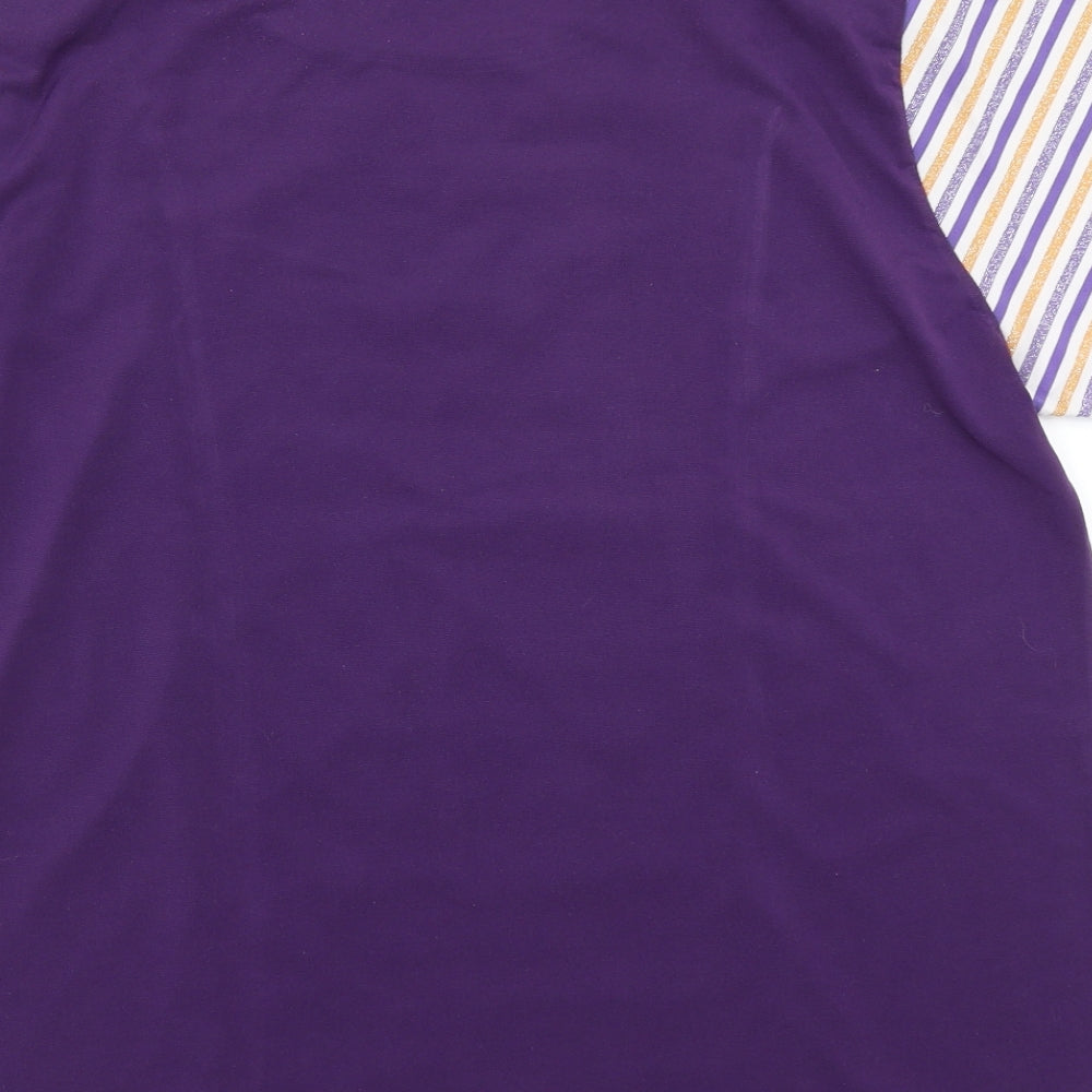 Teo Womens Purple Striped Basic T-Shirt Size XL