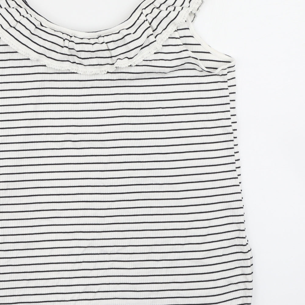 Dorothy Perkins Womens White Striped Basic T-Shirt Size 16 - Lettuce Edging