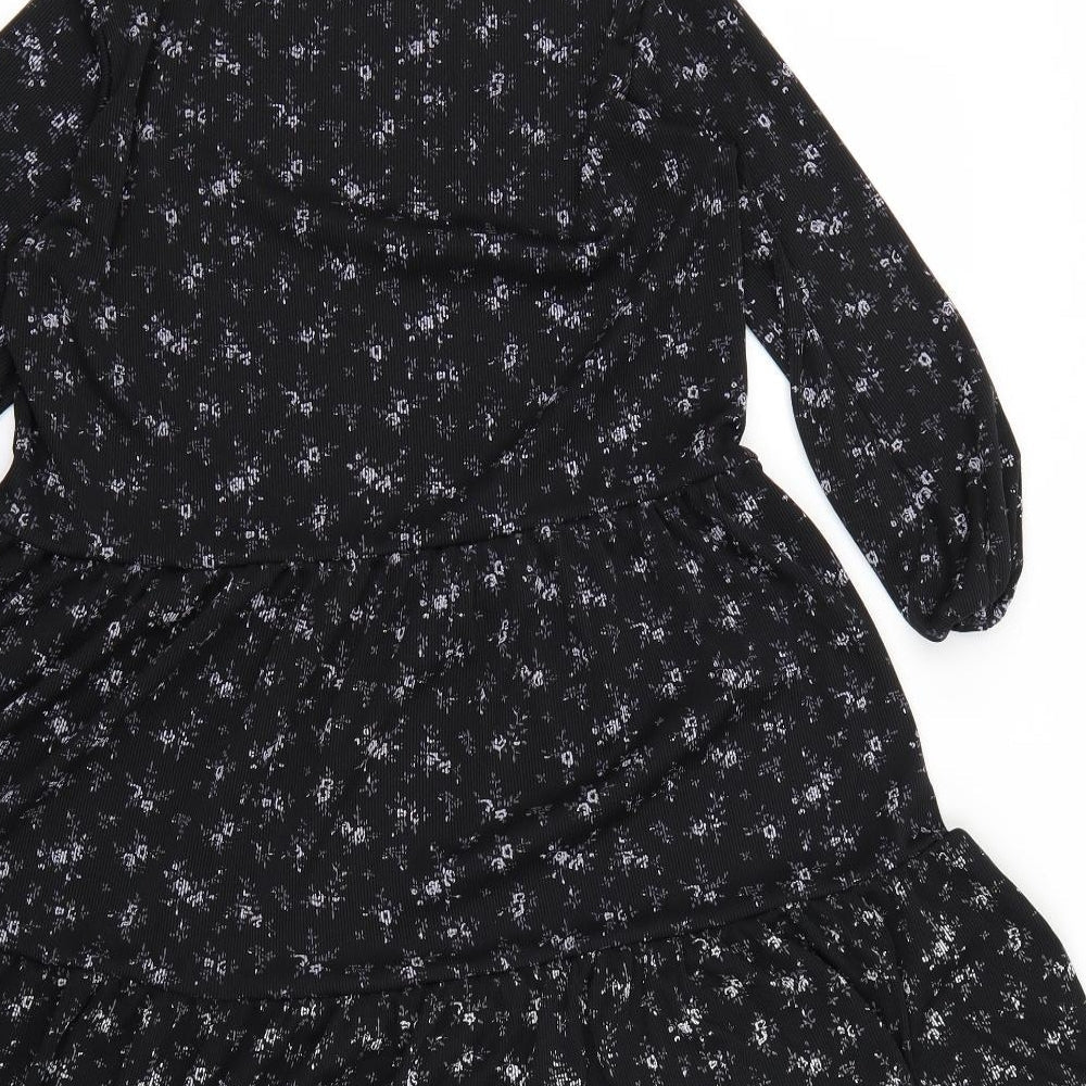 Boohoo Womens Black Floral Fit & Flare Size 6