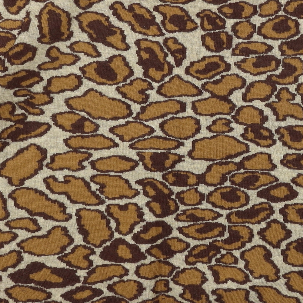 sweewe Womens Brown Animal Print Knit Pullover Jumper Size S