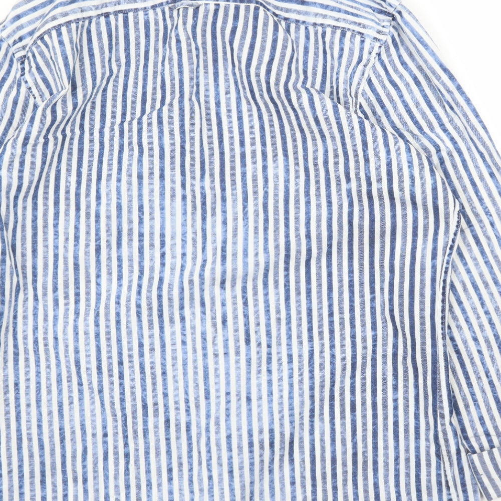 Zara Mens Blue Striped Button-Up Size L