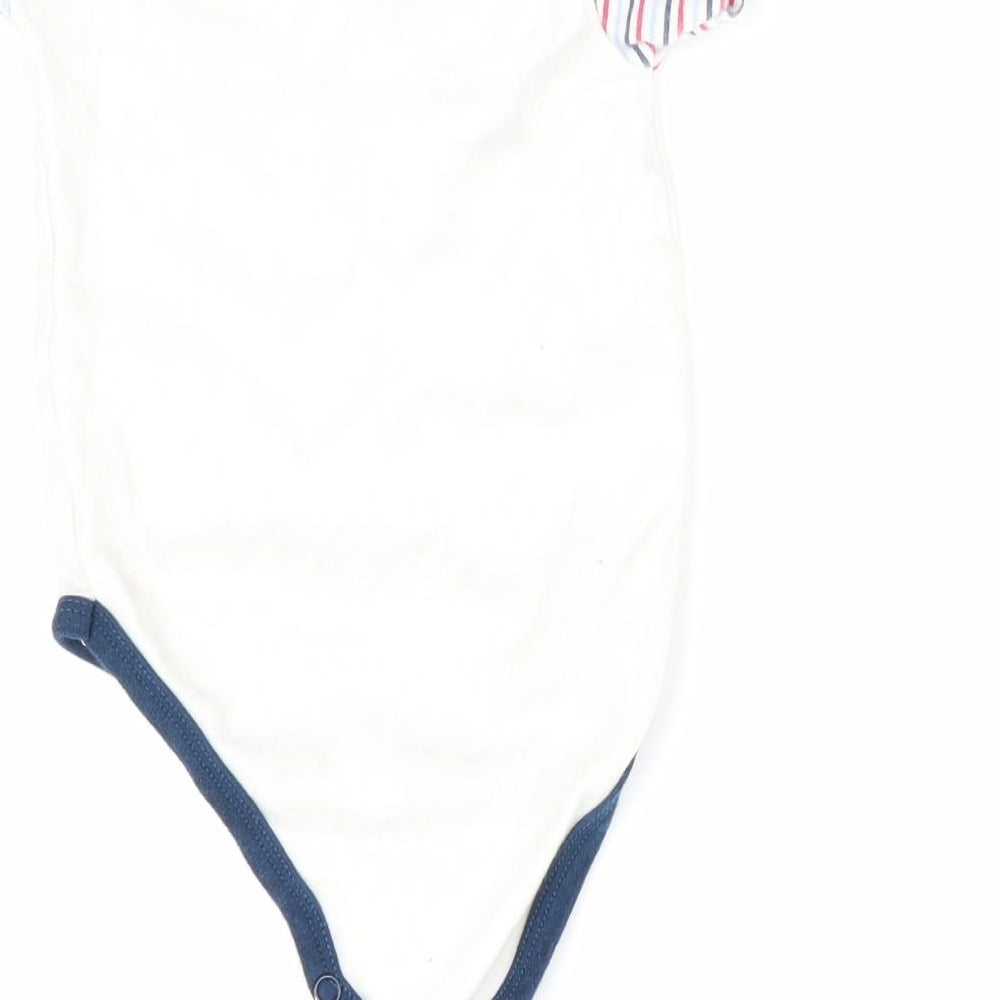 Just Too Cute Boys White Romper One-Piece Size 3-6 Months - Striped arms sailing boats