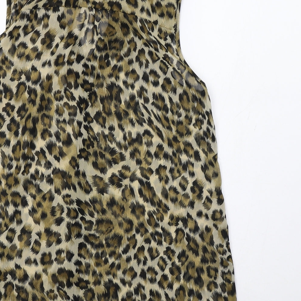 Marina Kaneva Womens Brown Animal Print Tunic Button-Up Size 10