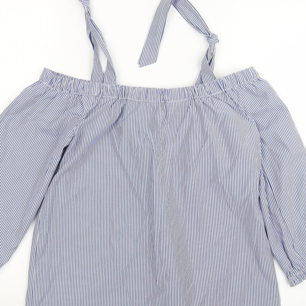 Dorothy Perkins Womens Blue Striped Basic Blouse Size 8