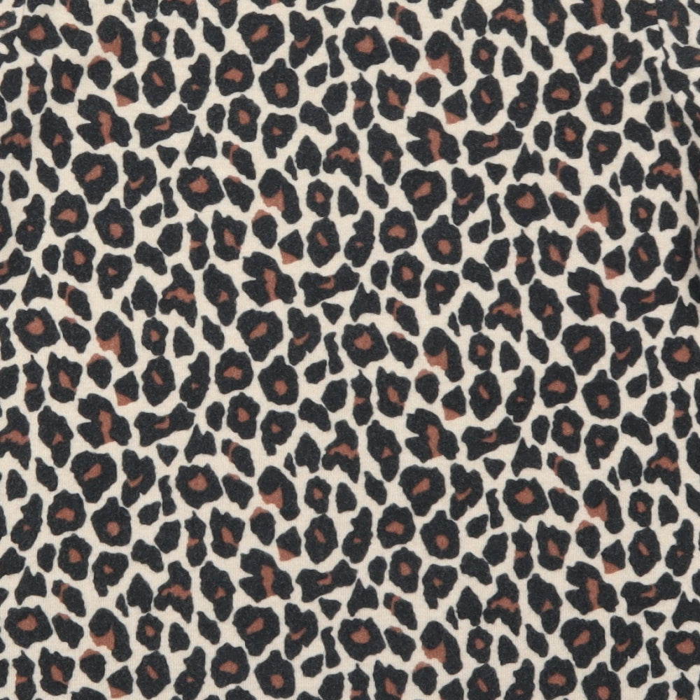M&Co Womens Beige Animal Print Basic T-Shirt Size 10