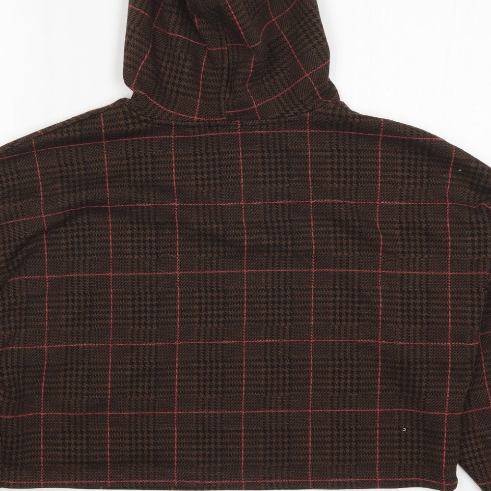Stradivarius Womens Brown Check Pullover Hoodie Size M