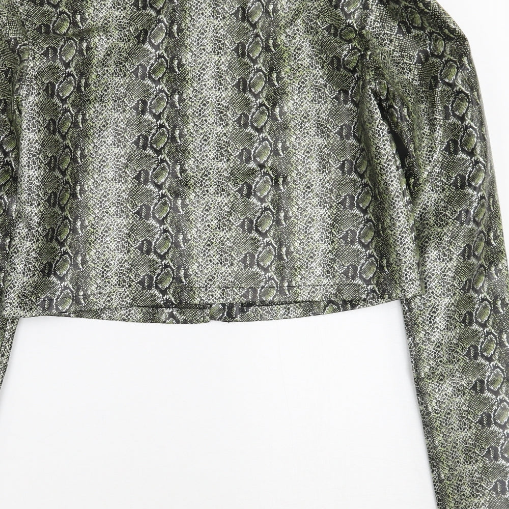 PRETTYLITTLETHING Womens Green Animal Print Jacket Coat Size 6