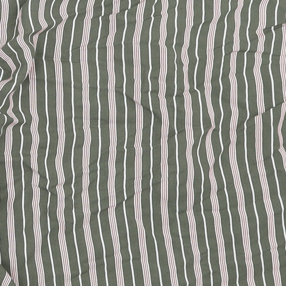 Pull&Bear Womens Green Striped Basic Button-Up Size XS