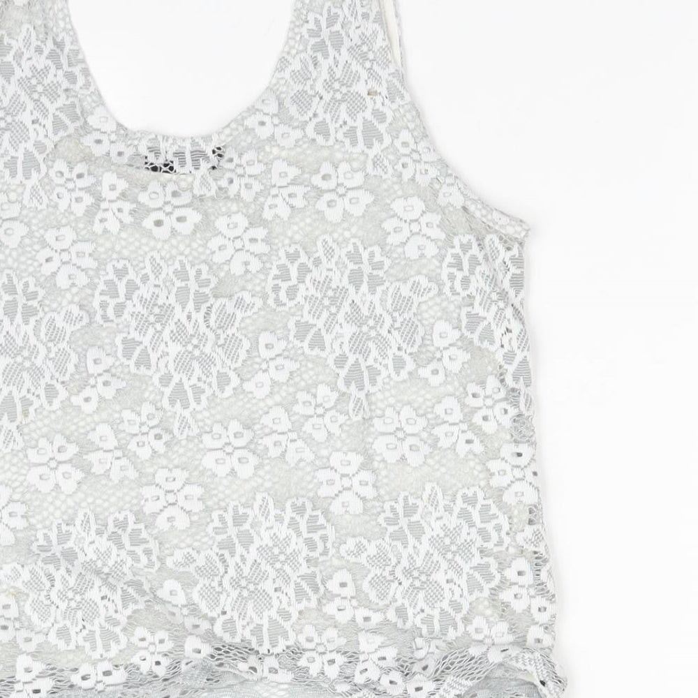 Topshop Womens Grey Floral Basic T-Shirt Size 6