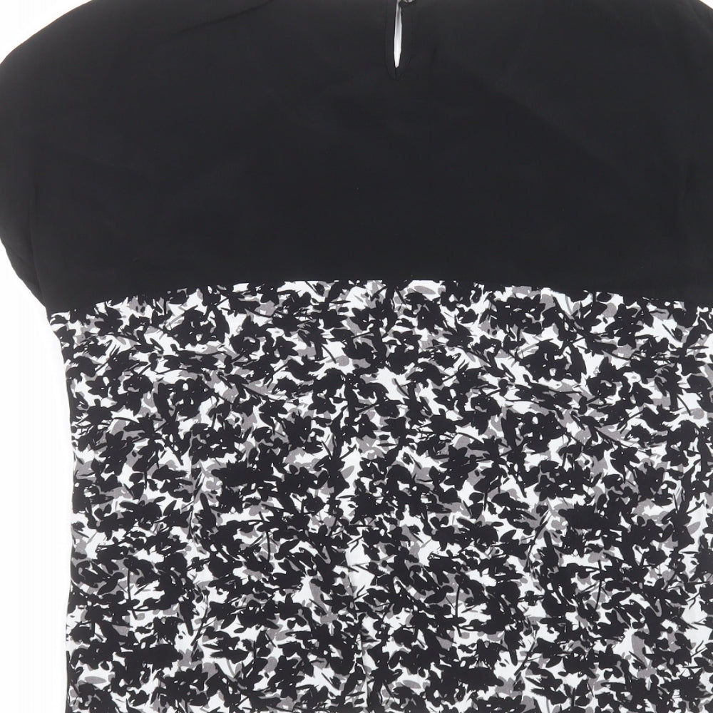 minuet Womens Black Floral Basic T-Shirt Size 10