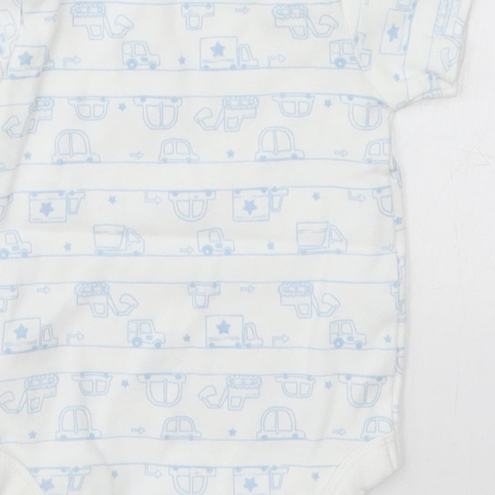 TU Baby White Babygrow One-Piece Size 3-6 Months - Blue Cars