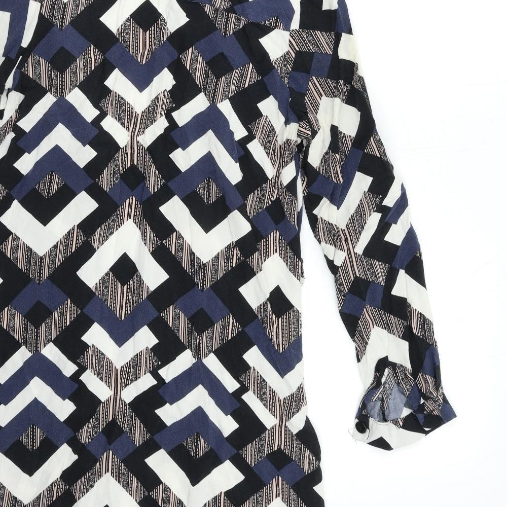 Select Womens Blue Geometric Shirt Dress Size 6