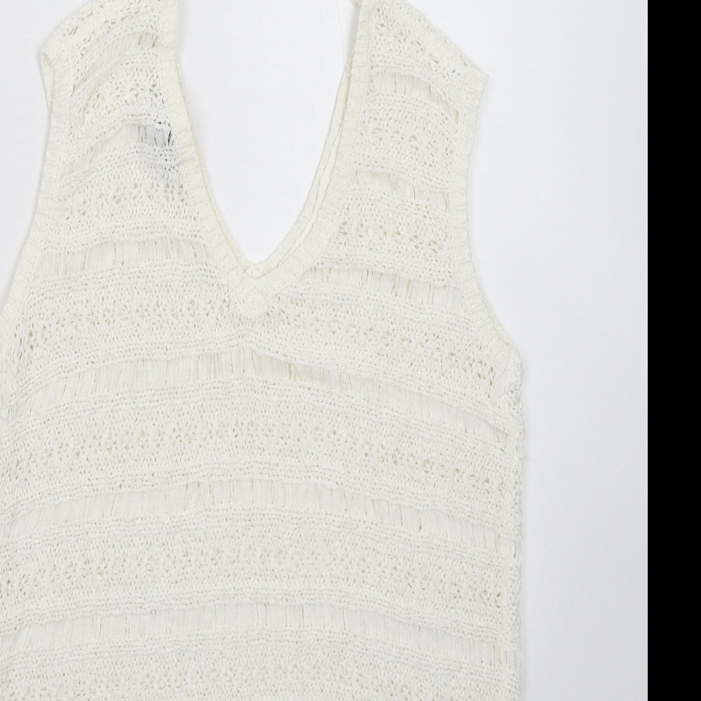 M&Co Womens White Knit Pullover Jumper Size 10