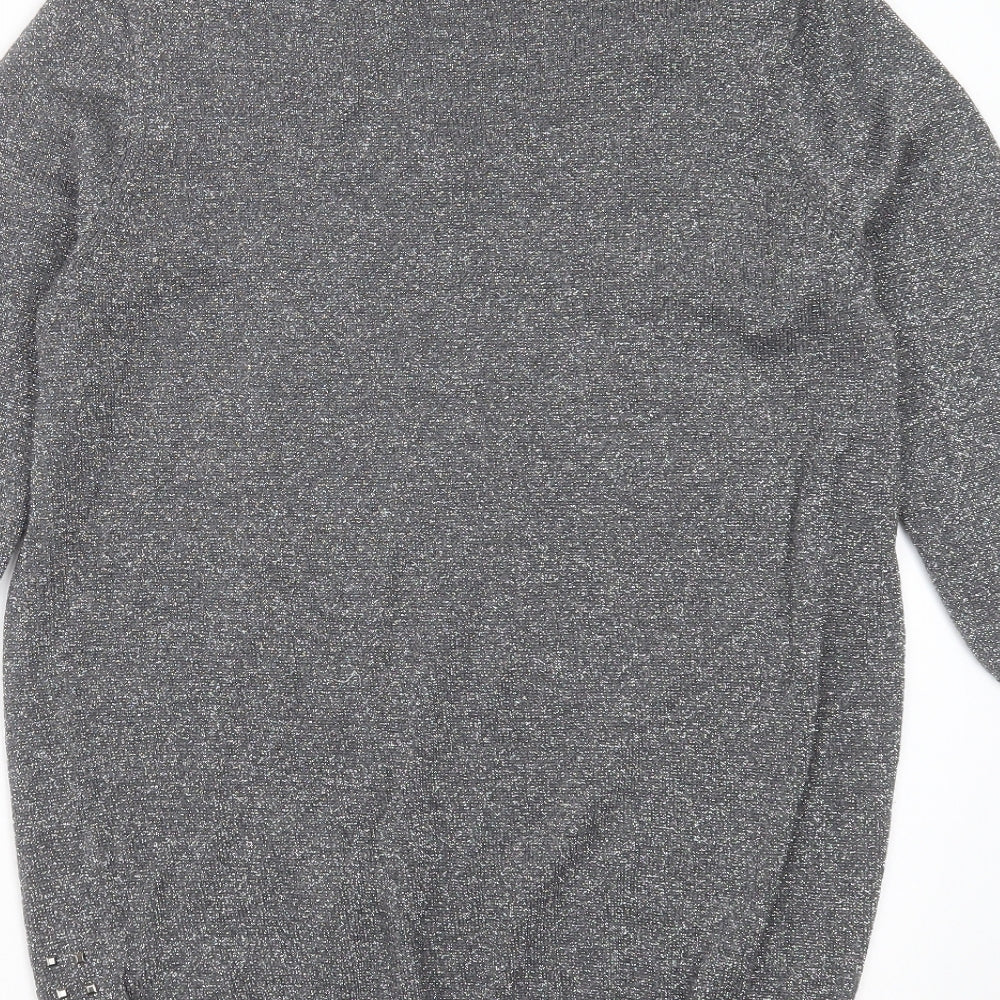Wallis Womens Silver Knit Pullover Jumper Size S - studded detail
