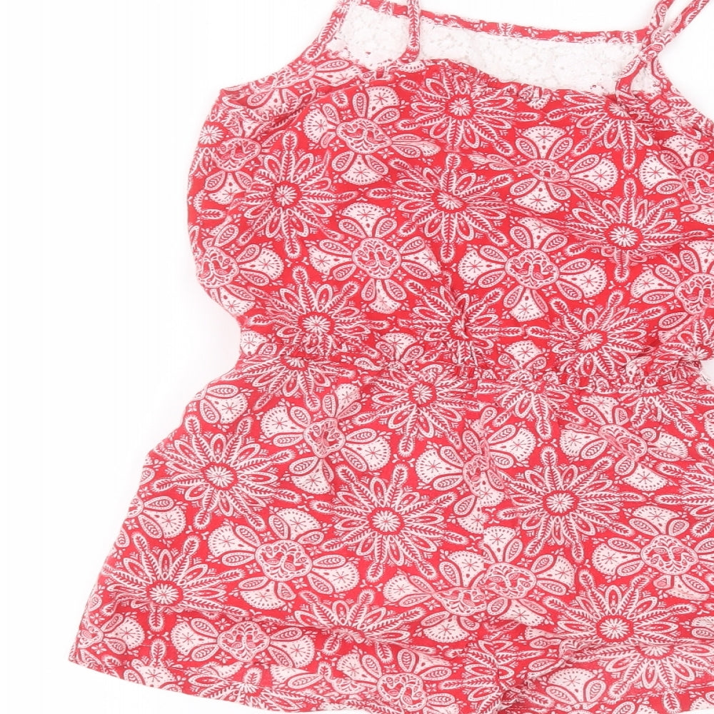 TU Girls Red Floral Jumpsuit One-Piece Size 10 Years