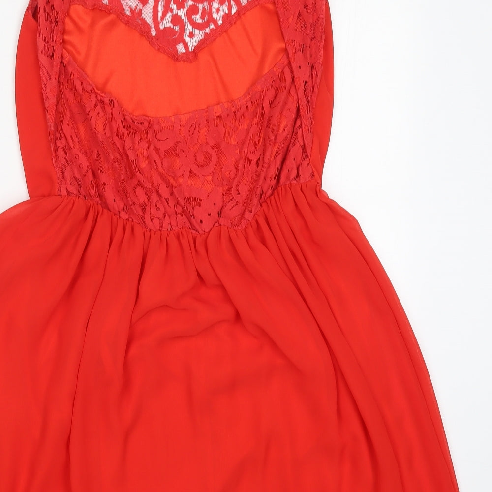 ASOS Womens Red Lace Skater Dress Size 10