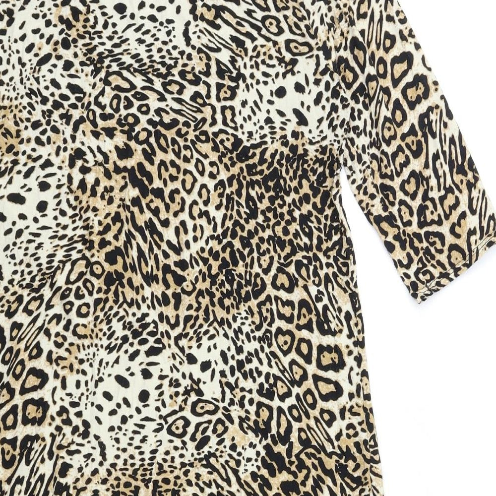k&d Womens Brown Animal Print Basic T-Shirt Size 16