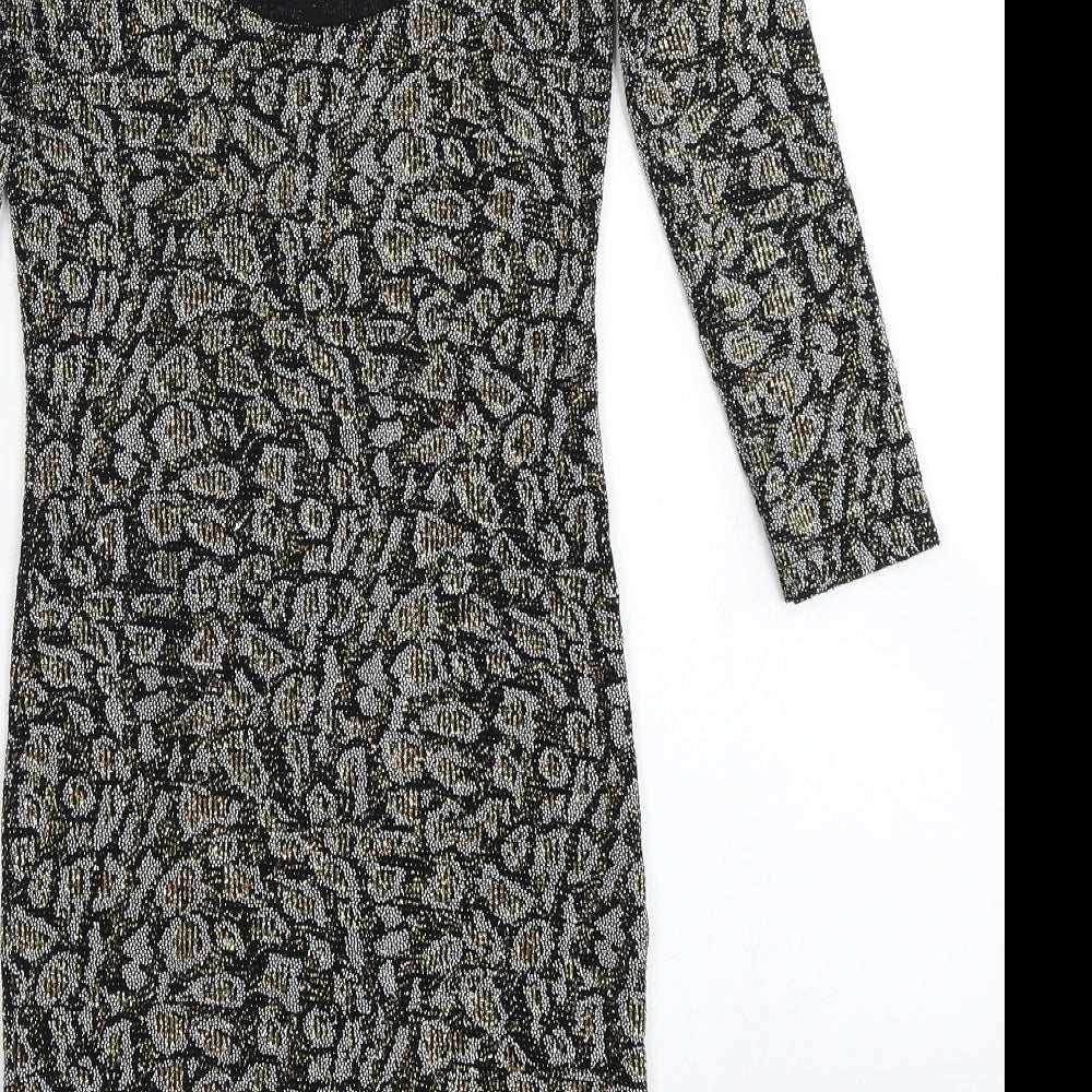 Topshop Womens Black Animal Print Bodycon Size 8