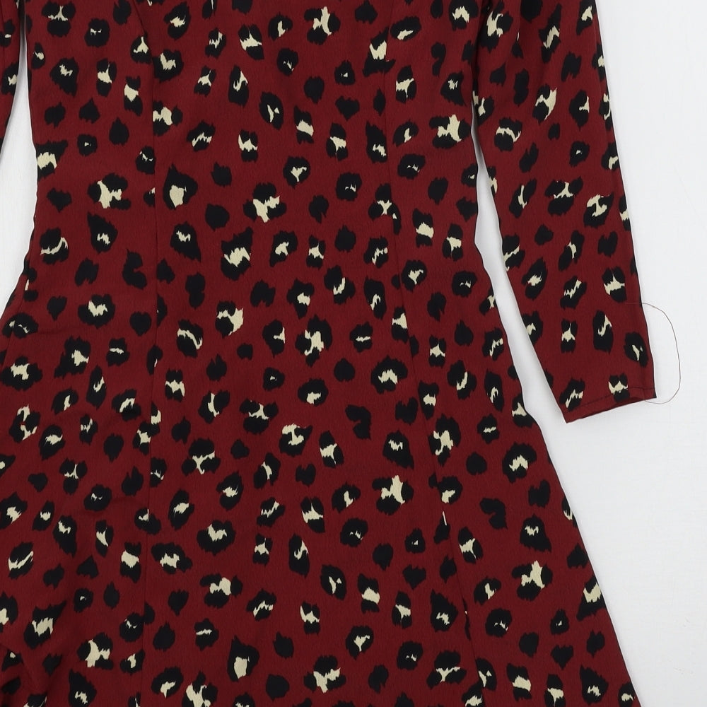 H&M Womens Red Animal Print Basic Blouse Size 6