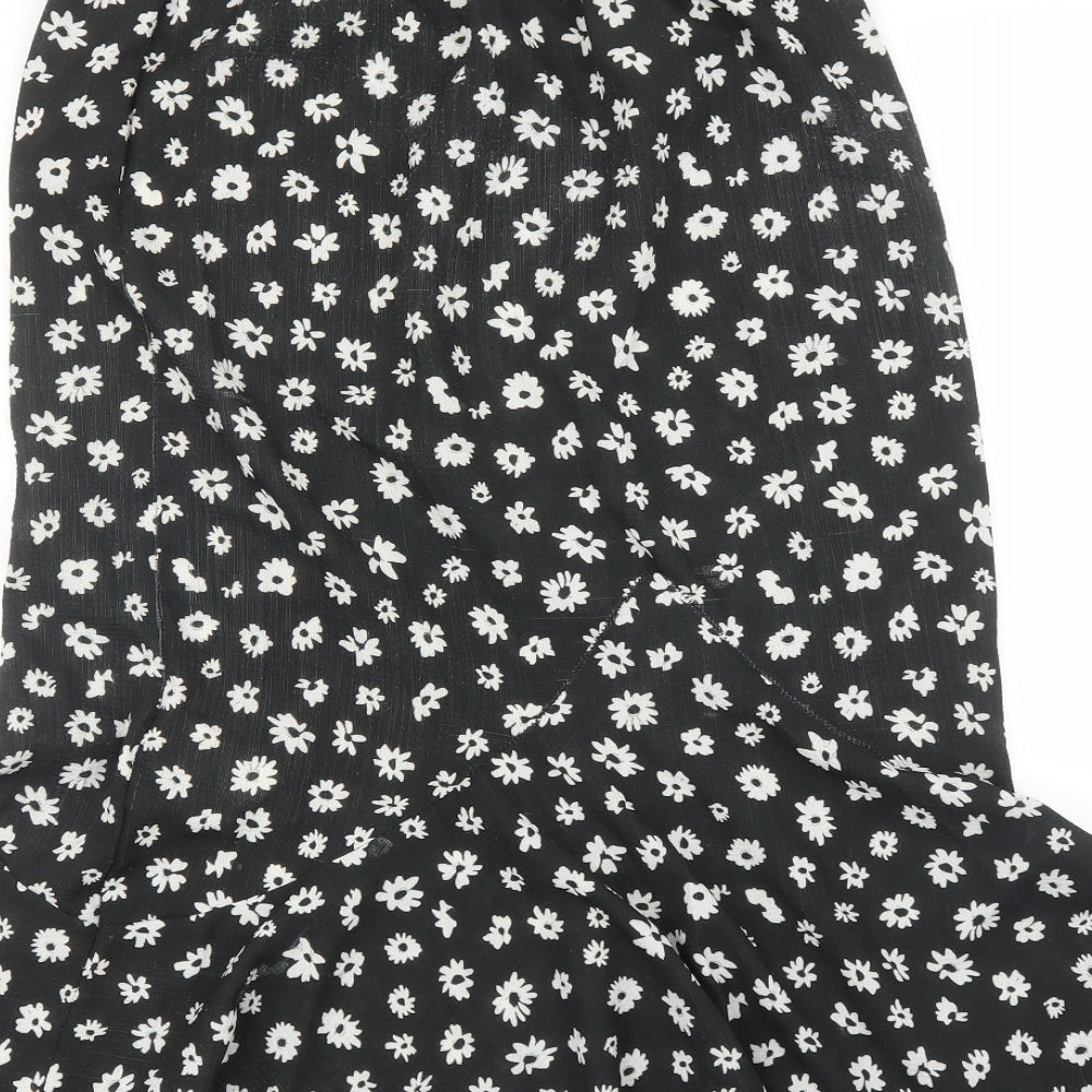 Boohoo Womens Black Floral Trumpet Skirt Size 10