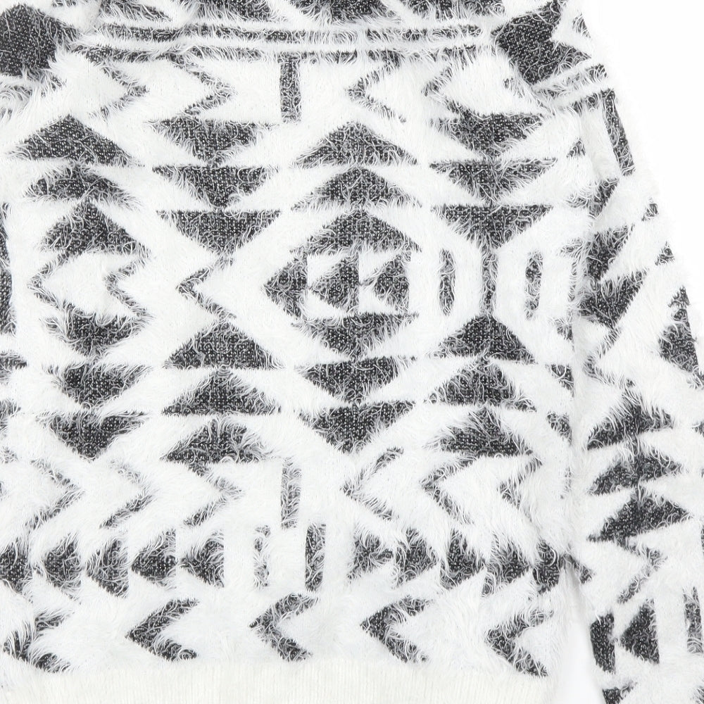 ESMARA Womens White Geometric Pullover Jumper Size XS