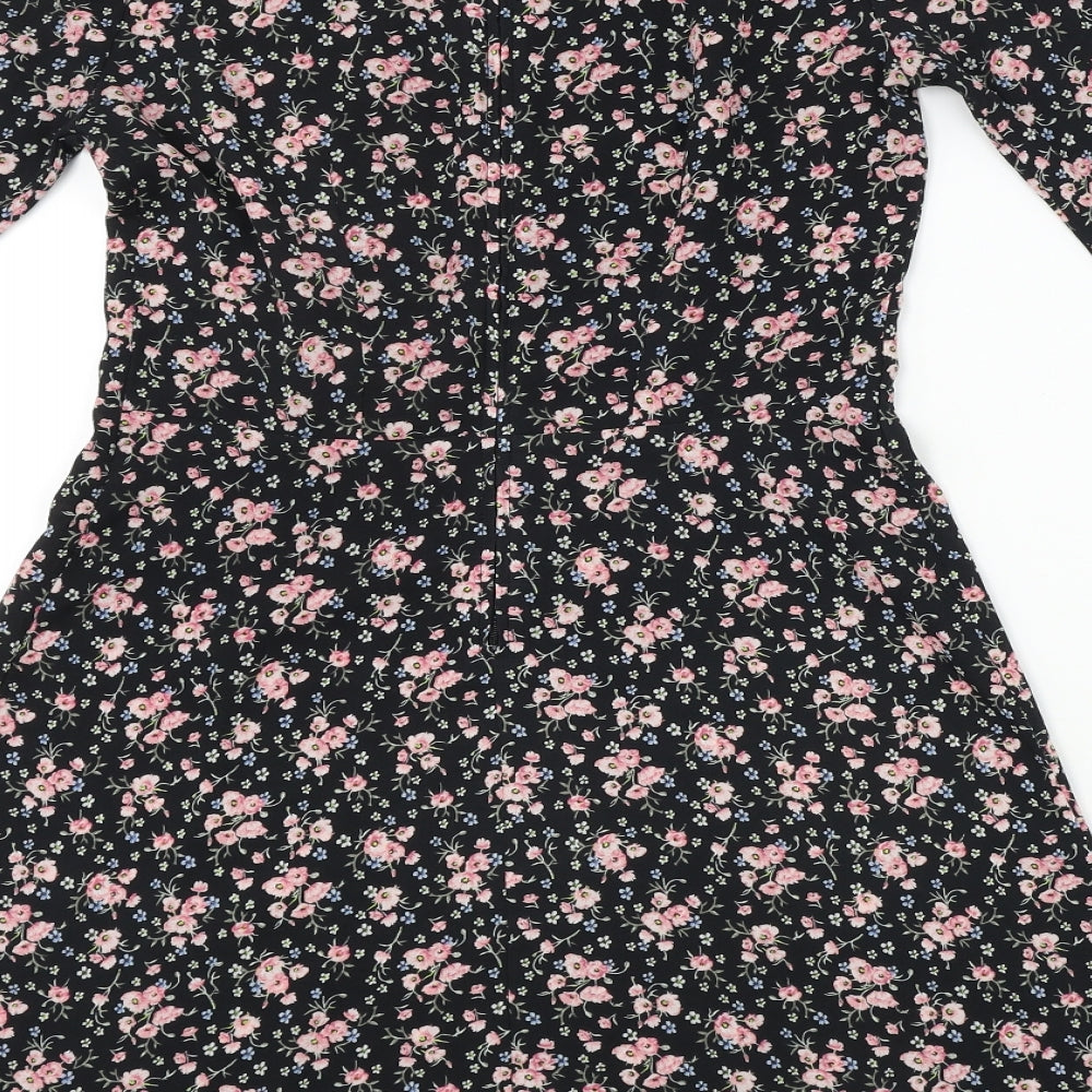 H&M Womens Black Floral A-Line Size 6