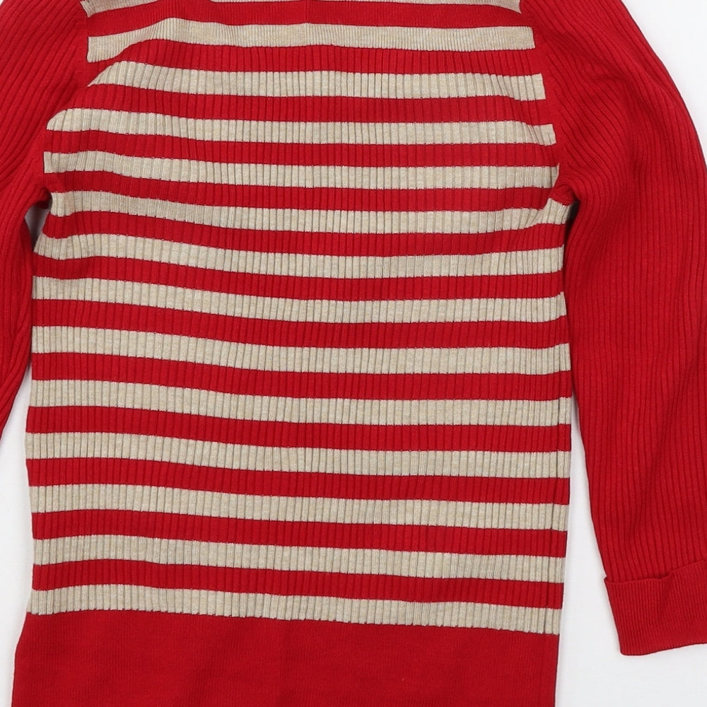Marks & Spencer Womens Red Striped Knit Pullover Jumper Size 8