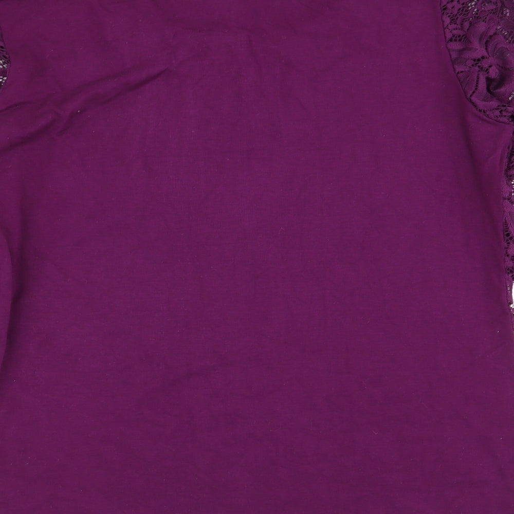Amisu Womens Purple Floral Basic T-Shirt Size 14